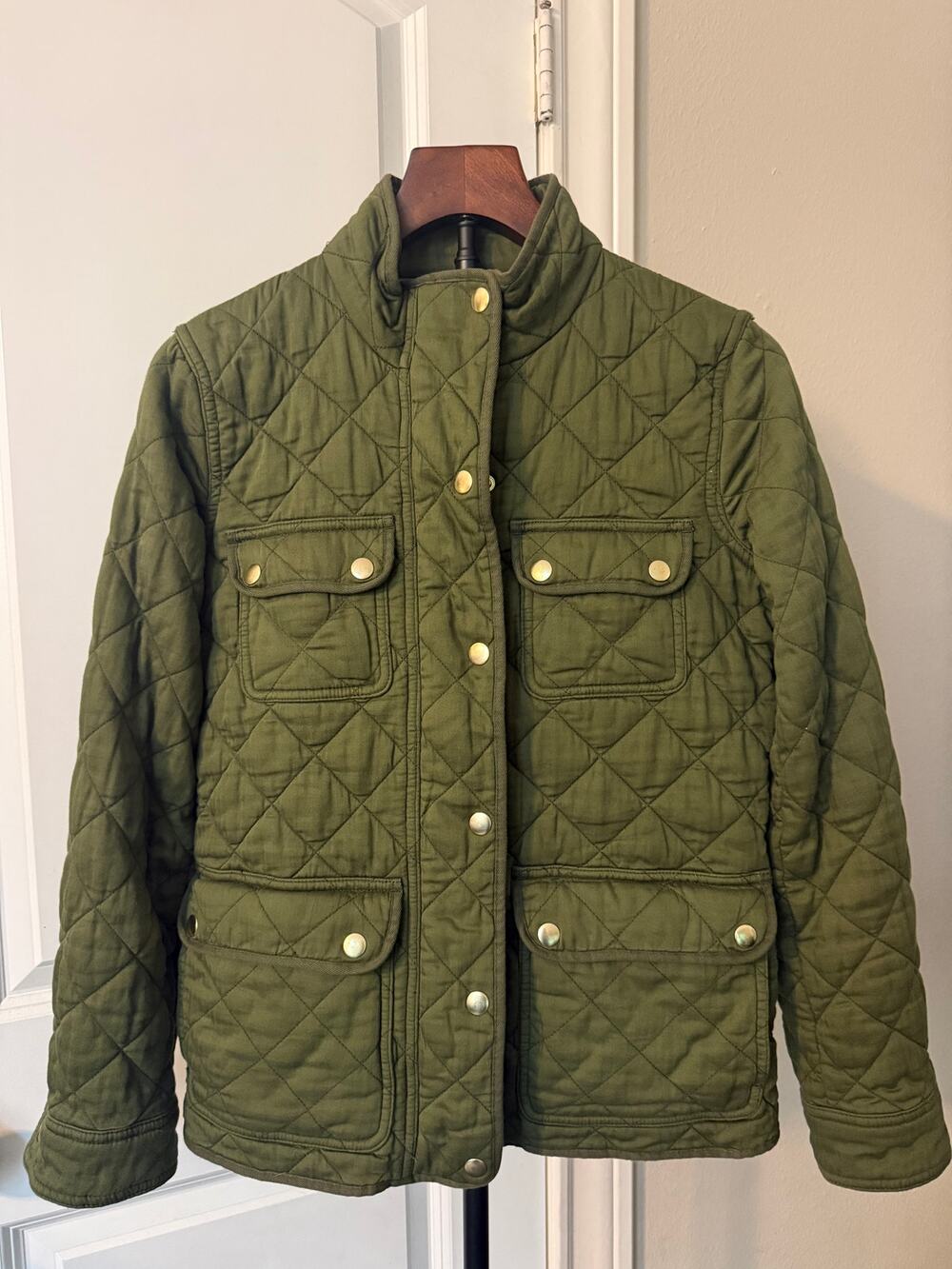 J.Crew Army Green Quilted Zip Snap Jacket XS